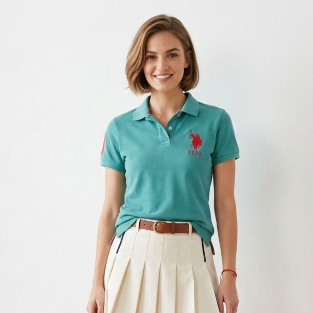 US Polo Assn Big Pony Polo Shirt Embroidered Logo Blue Preppy Golf Women Medium